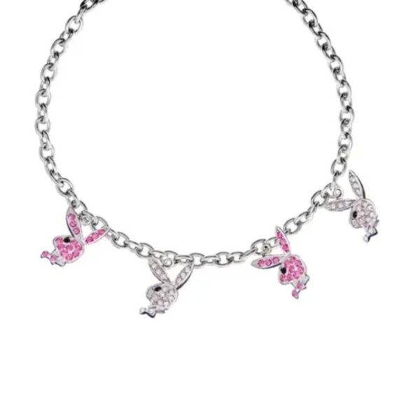 NEW PLAYBOY BUNNY GOLD AND PINK CHOKER NECKLACE - Picture 1 of 5